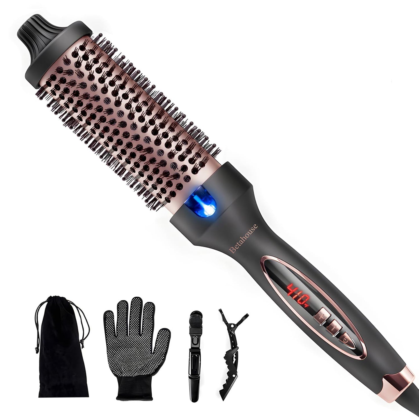 Thermal Brush Curling Iron Brush for Blowout Look, Heated Round Brush Hair Straightening Curling Styling, 9 Heat Temps Hot Ionic Hair Curler 1.5 Inch Dual Voltage for Traveling, Easy to Use