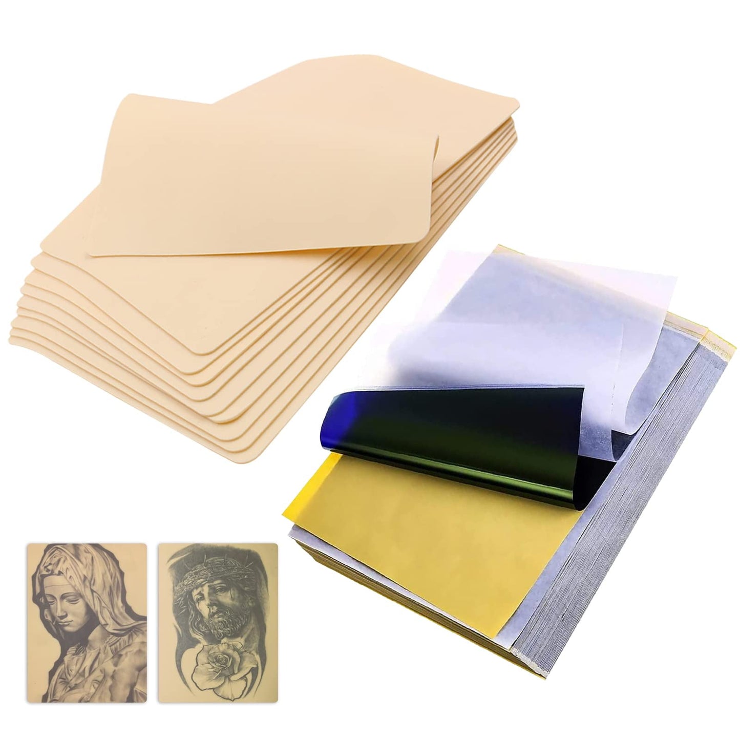 Tattoo Practice Skins with Transfer Paper - Suerbeaty 35Pcs Tattoo Fake Skin and Stencil Paper Kit Includes 25Pcs Tattoo Paper and 10Pcs Double Sided Tattoo Skin Practice for Beginners and Experienced