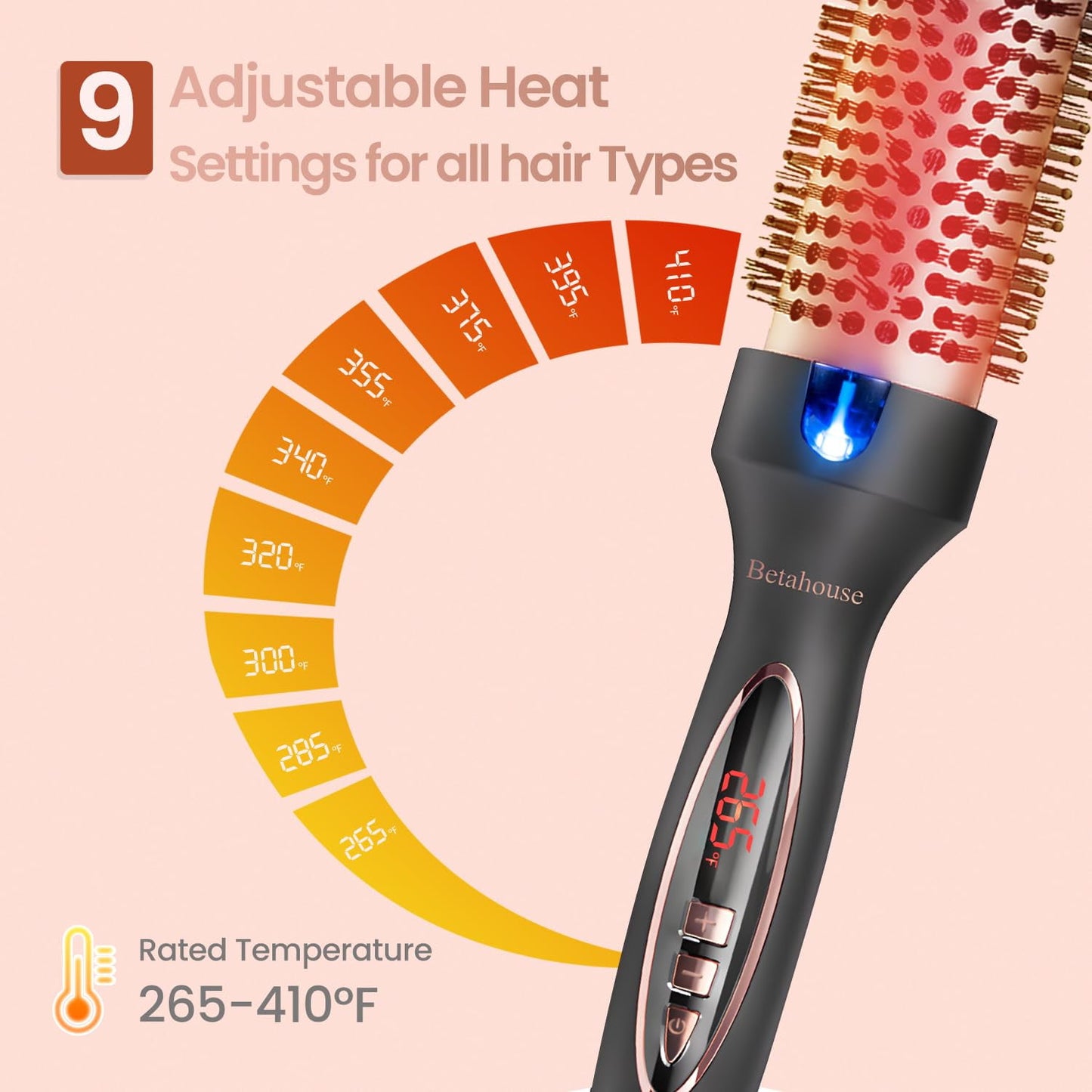 Thermal Brush Curling Iron Brush for Blowout Look, Heated Round Brush Hair Straightening Curling Styling, 9 Heat Temps Hot Ionic Hair Curler 1.5 Inch Dual Voltage for Traveling, Easy to Use