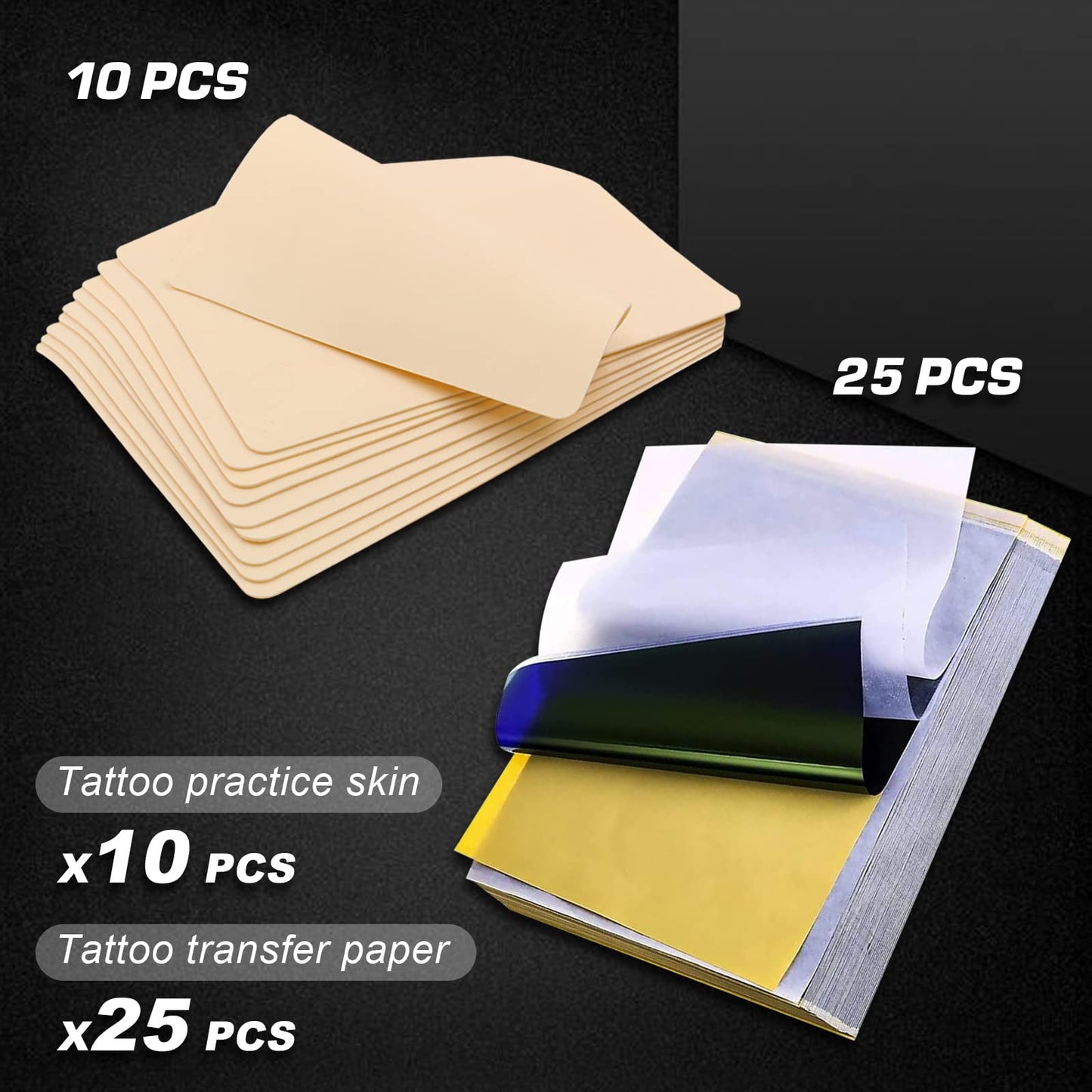 Tattoo Practice Skins with Transfer Paper - Suerbeaty 35Pcs Tattoo Fake Skin and Stencil Paper Kit Includes 25Pcs Tattoo Paper and 10Pcs Double Sided Tattoo Skin Practice for Beginners and Experienced