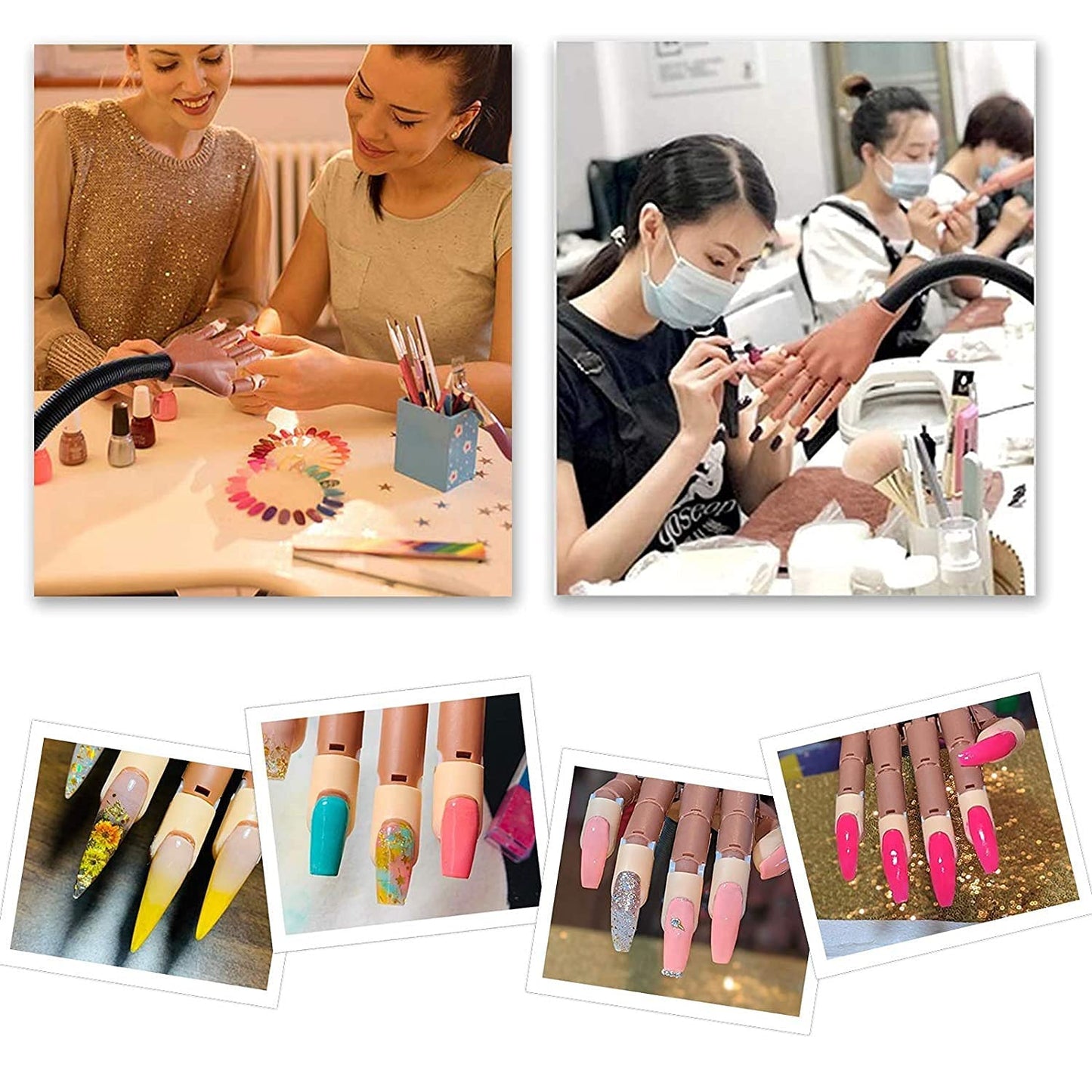 Upgrade Practice Hand for Acrylic Nails, Flexible Moveable Fake Hands, Manicure Trainng Hand Nail Kit for Beginners, Movable Nailfor Nail Manicure, Best Manicure DIY Print Practice Tool