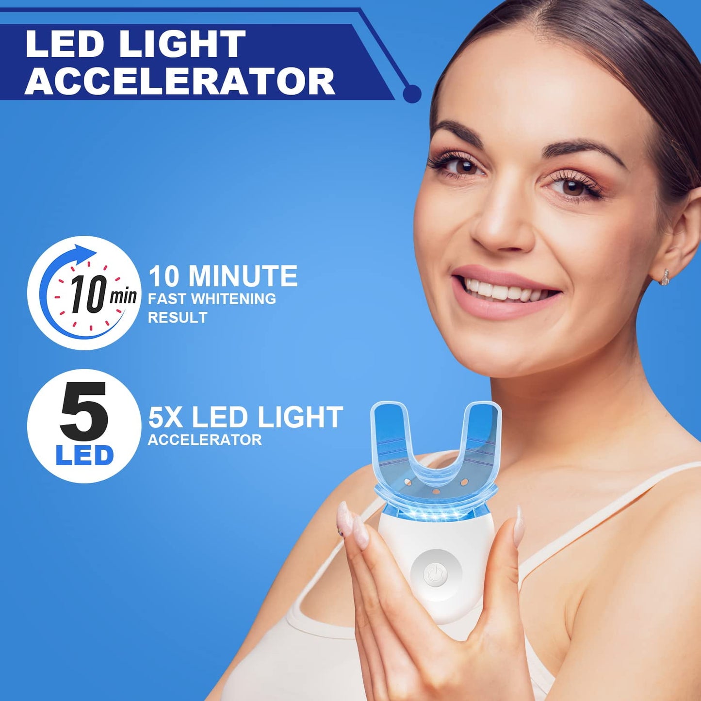 Teeth Whitening Kit with Light, Professional Teeth Whitener with 3 Whitening Gel, Mouth Tray, 15 Minutes Effective Home Tooth Whitening(Battery not included)