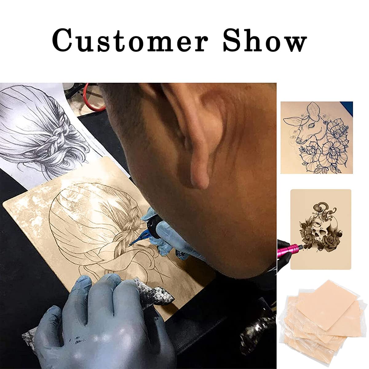Blank Tattoo Practice Skin, Suerbeaty 10pcs 8x6in Practice Skin Tattoo Skin Practice Sheet for Beginners and Experienced Artists (Rubber Type)