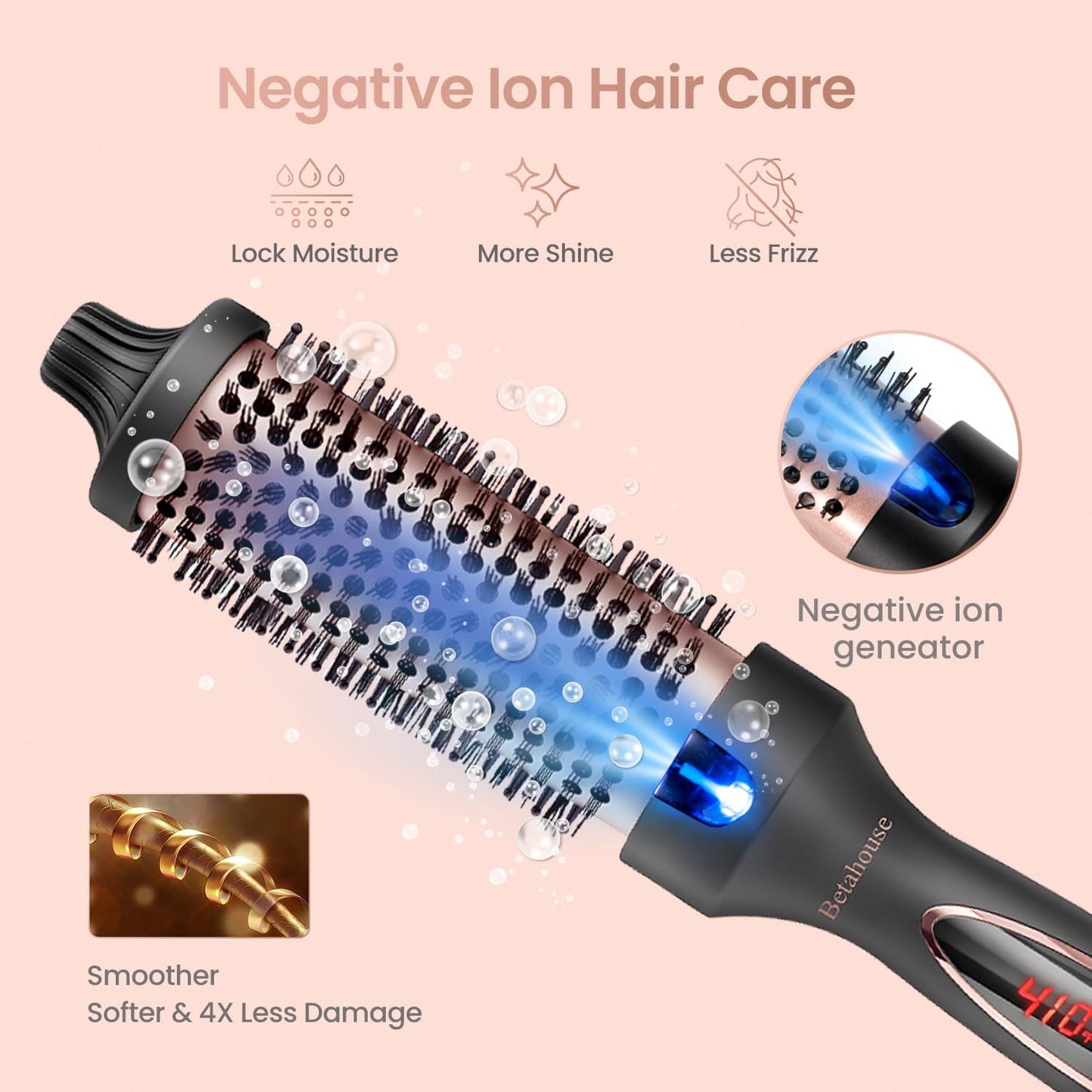 Thermal Brush Curling Iron Brush for Blowout Look, Heated Round Brush Hair Straightening Curling Styling, 9 Heat Temps Hot Ionic Hair Curler 1.5 Inch Dual Voltage for Traveling, Easy to Use