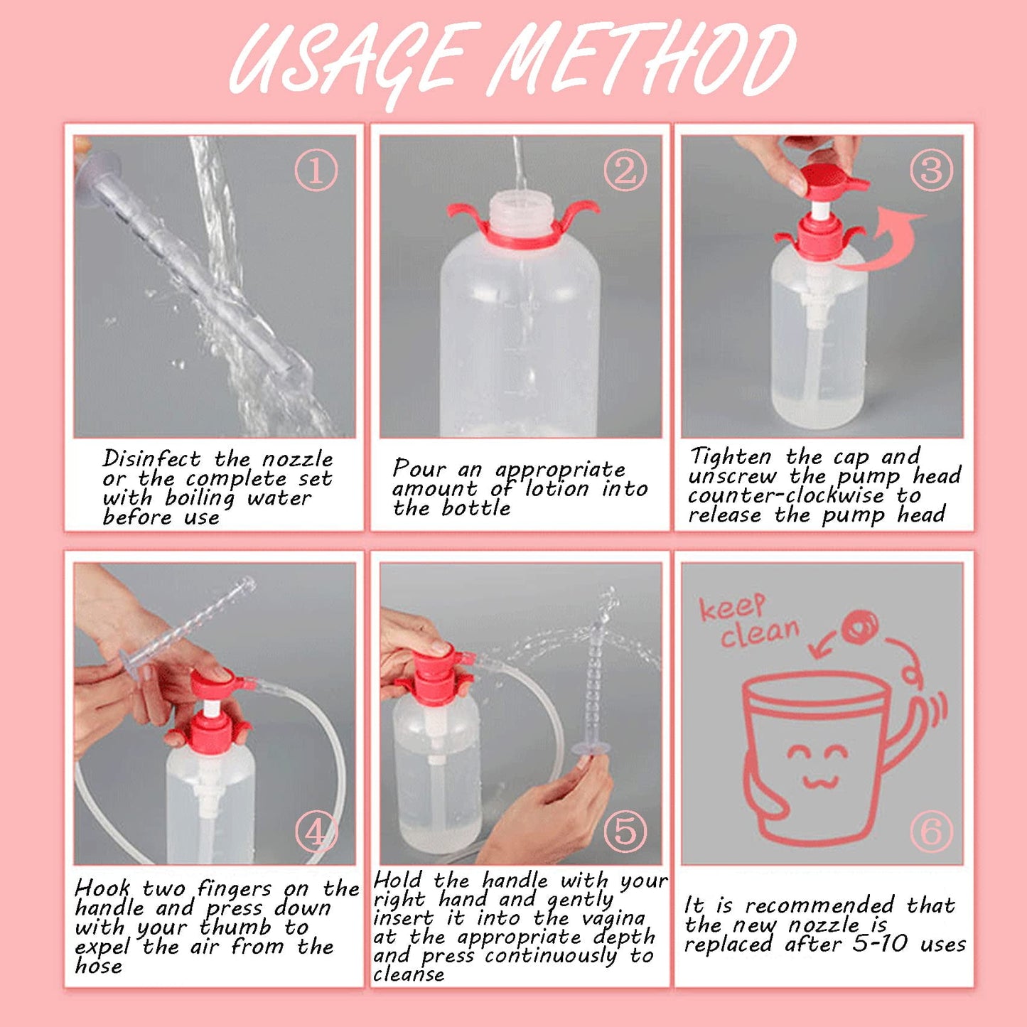 Vaginal Douche Cleaner - Anal Douche Vagina Cleaning Kit, 3 Nozzle Tips - Reusable Manual Pressure Enemas for Douche, Coffee & Water Colon Cleansing (600 ml)