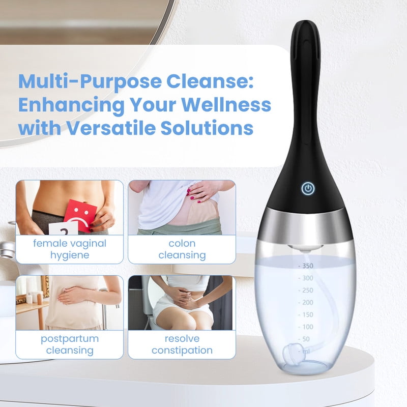 Automatic Electric Enema Bulb with 3 Speeds, Rechargeable Anti Back-Flow Enema Douche for Men Women Colon Cleansing, Silicone Douche Cleaner Enema Kit Douche Bottles 12oz