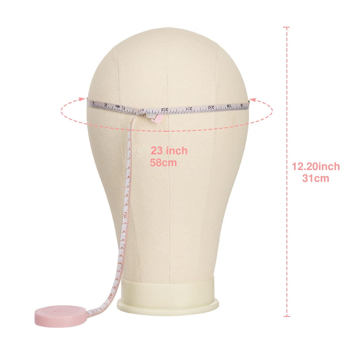 23 Inch Canvas Block Wig Head, Wig Stand Tripod with Head, Mannequin Head for Wigs, Manikin Head Block for Wigs Making Display with Wig Caps, T Pins C Bristle Brush