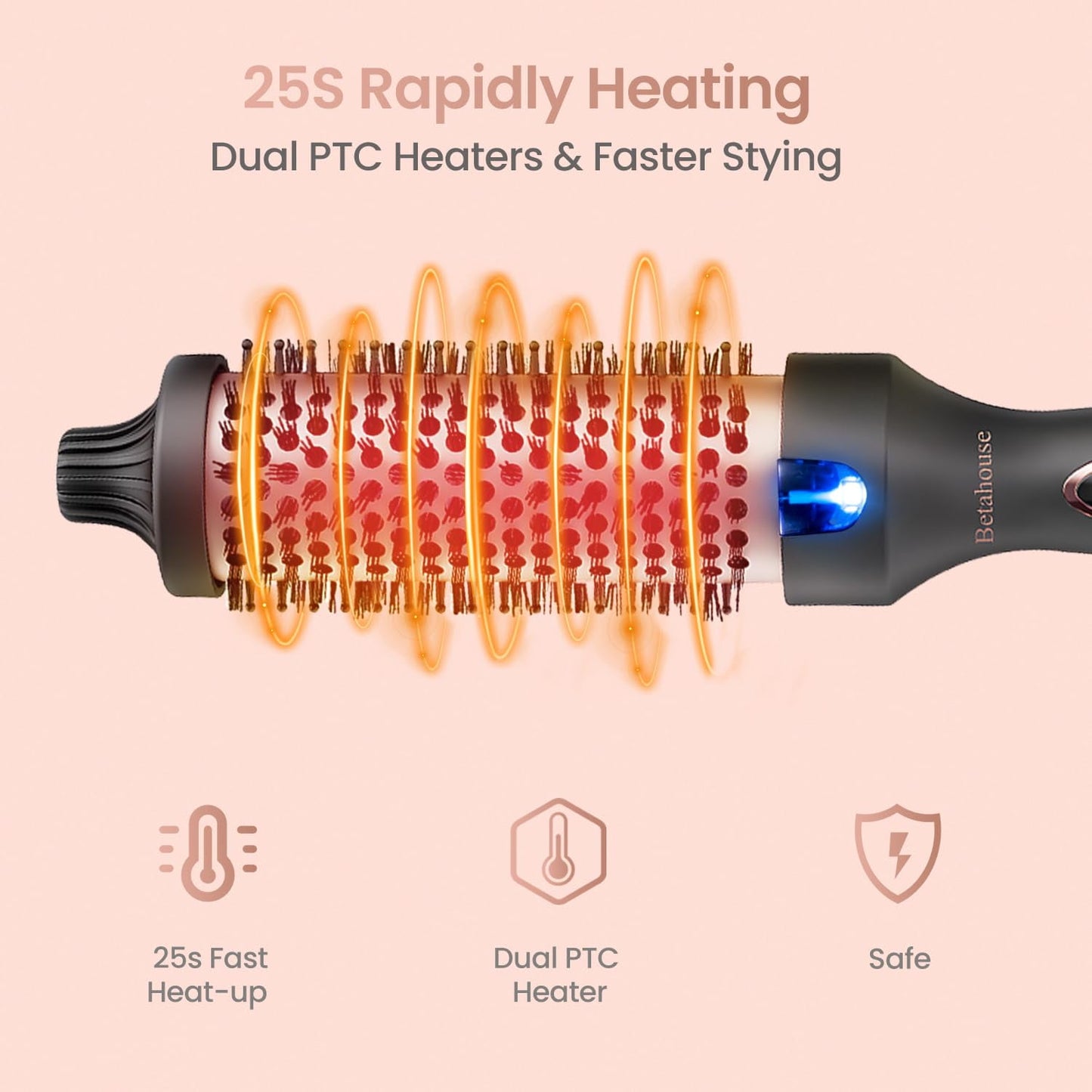Thermal Brush Curling Iron Brush for Blowout Look, Heated Round Brush Hair Straightening Curling Styling, 9 Heat Temps Hot Ionic Hair Curler 1.5 Inch Dual Voltage for Traveling, Easy to Use