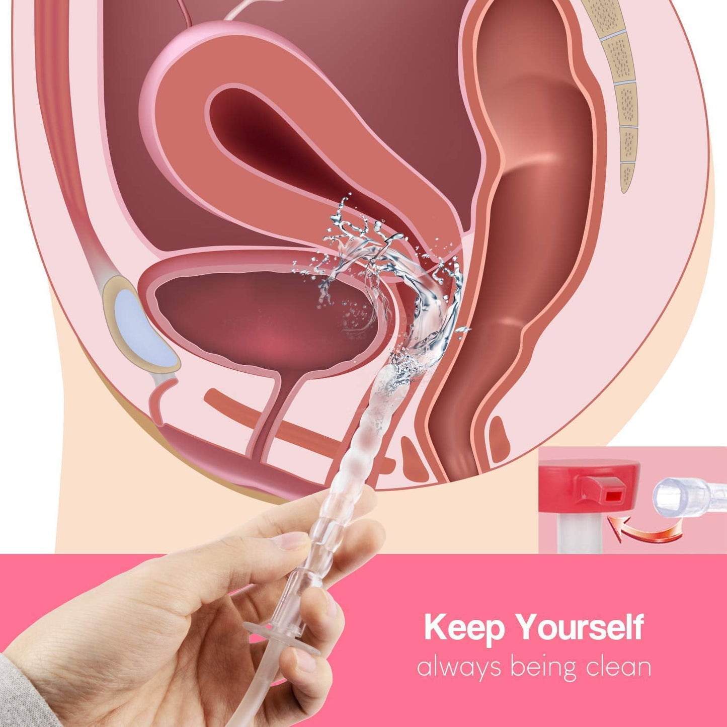 Vaginal Douche Cleaner - Anal Douche Vagina Cleaning Kit, 3 Nozzle Tips - Reusable Manual Pressure Enemas for Douche, Coffee & Water Colon Cleansing (600 ml)