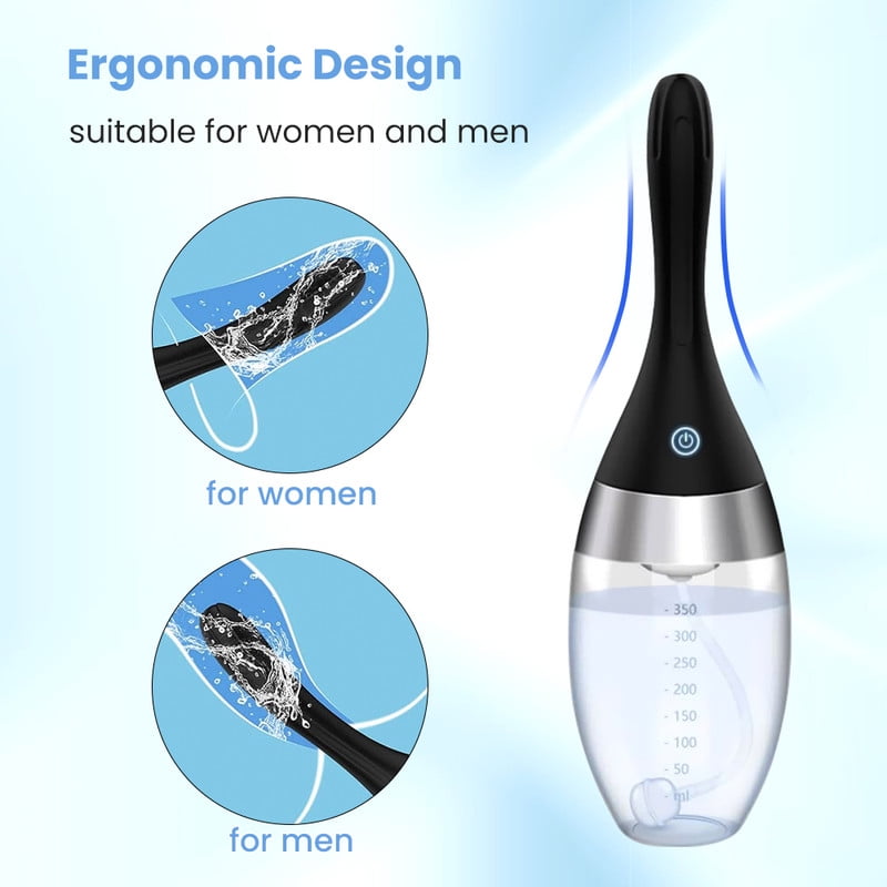 Automatic Electric Enema Bulb with 3 Speeds, Rechargeable Anti Back-Flow Enema Douche for Men Women Colon Cleansing, Silicone Douche Cleaner Enema Kit Douche Bottles 12oz