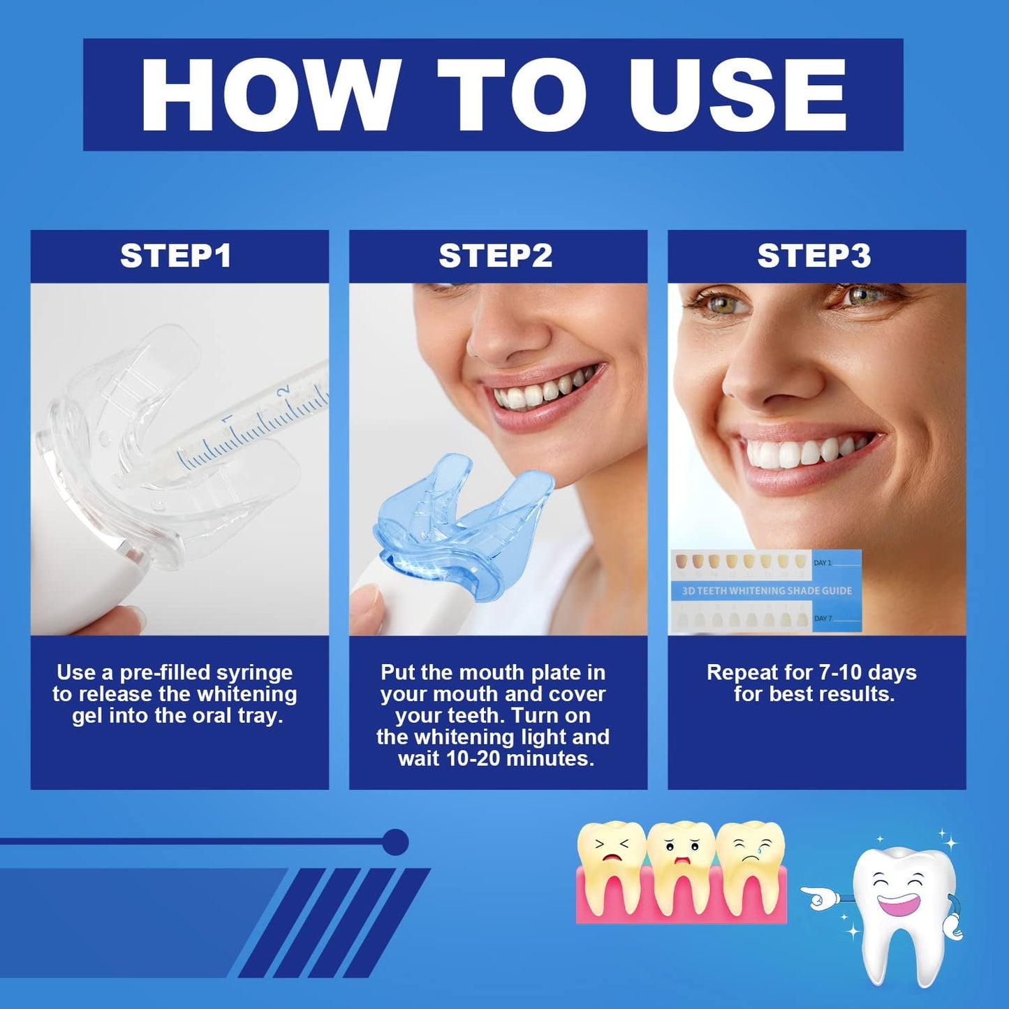 Teeth Whitening Kit with Light, Professional Teeth Whitener with 3 Whitening Gel, Mouth Tray, 15 Minutes Effective Home Tooth Whitening(Battery not included)