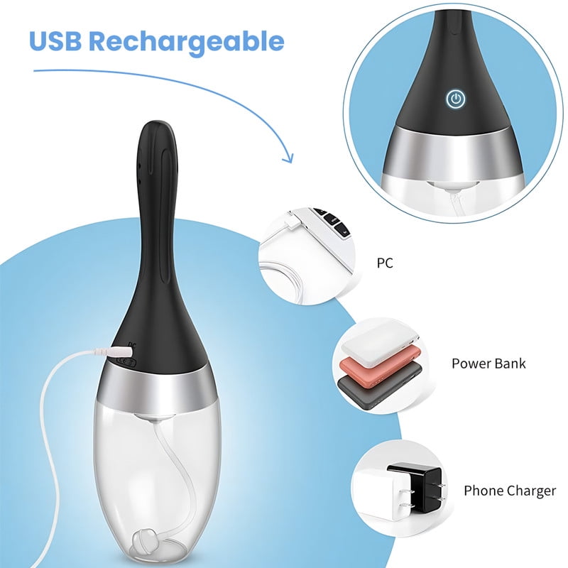 Automatic Electric Enema Bulb with 3 Speeds, Rechargeable Anti Back-Flow Enema Douche for Men Women Colon Cleansing, Silicone Douche Cleaner Enema Kit Douche Bottles 12oz
