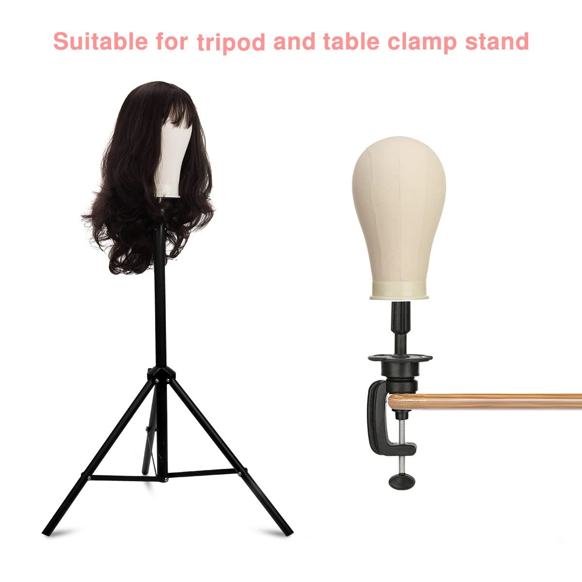 23 Inch Canvas Block Wig Head, Wig Stand Tripod with Head, Mannequin Head for Wigs, Manikin Head Block for Wigs Making Display with Wig Caps, T Pins C Bristle Brush