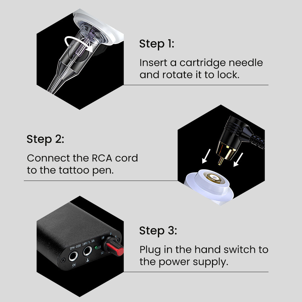 Tättoo Pen | Tättoo Machine Kit with Power Supply Clip Cord RCA Connector Wireless Tättoo | Pen Kit for Beginners | Silver