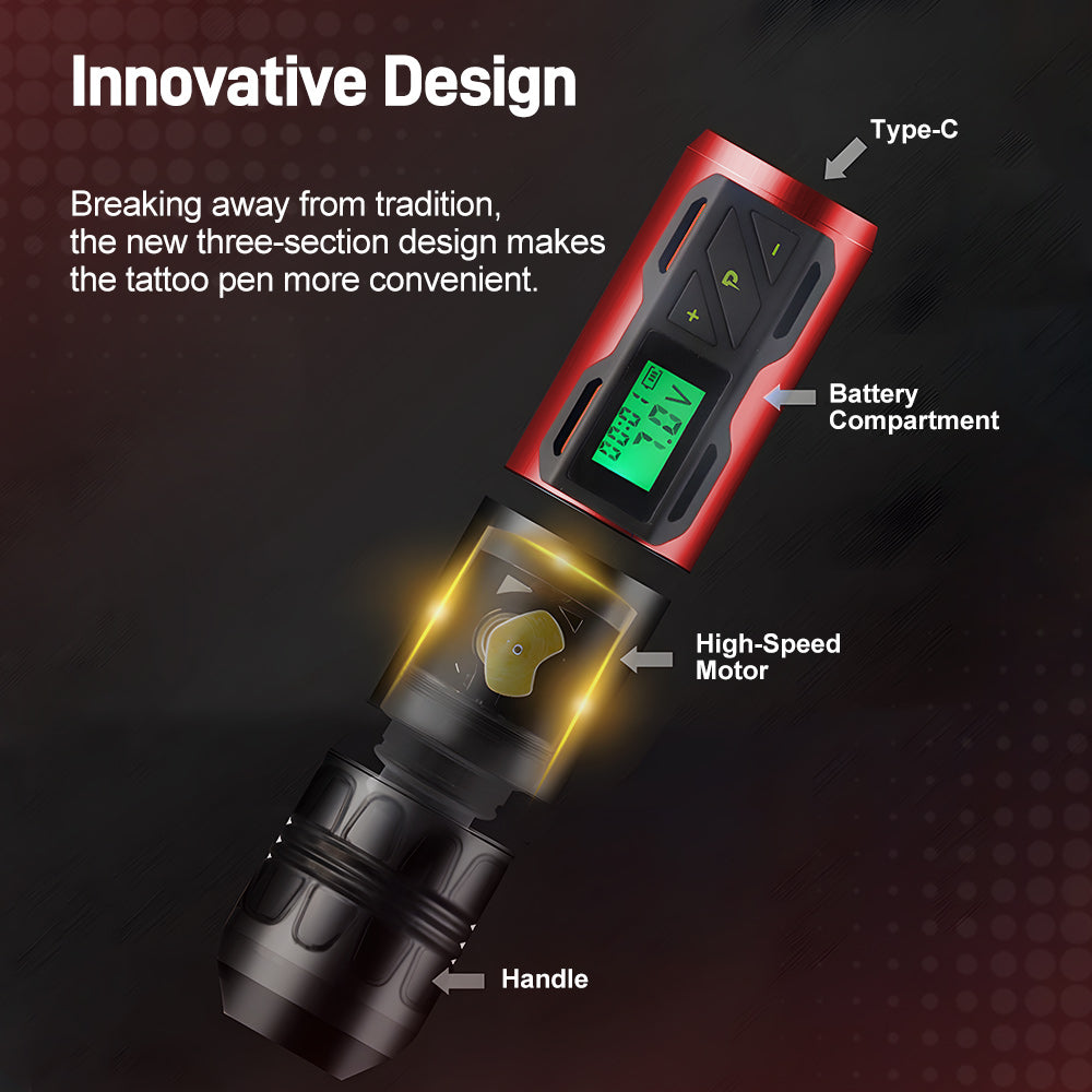 Pro Tättooing Kit, Wireless Tättooed Machine Kit with LED Display, Rechargeable 1800mAh Battery Cordless Rotary Tättooing Pen Set for Artists and Beginners, Red