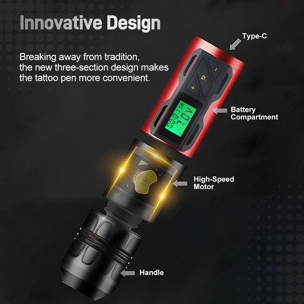 Sextupole Wireless Tättooing Gun, Wireless Tättooed Machine with LED Display, Rechargeable 2000mAh Battery Cordless Tättooing Pen for Artists and Beginners