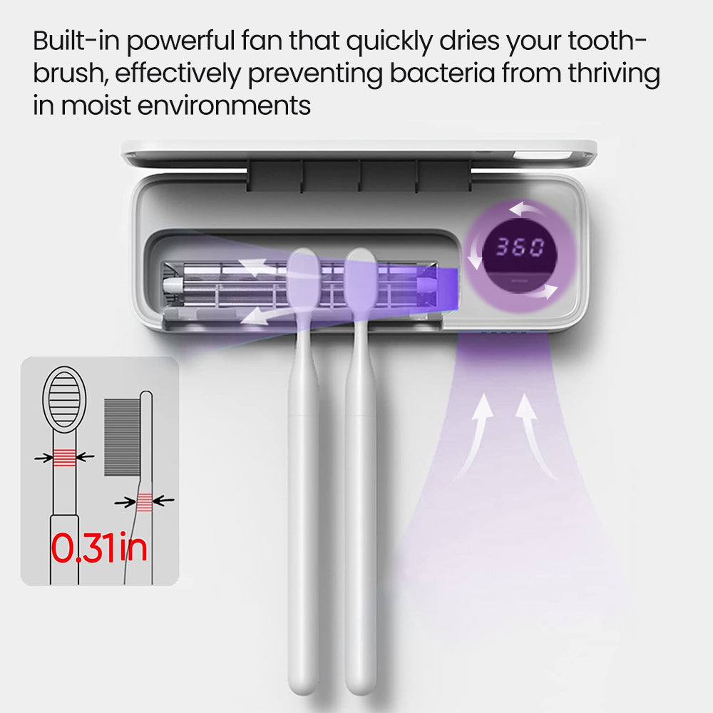 Ouwald UV Toothbrush Sanitizer, 4 Slots Fan Drying Function and Drill-Free Toothbrush Sanitizer and Holder, Rechargeable UV Toothbrush Sterilizer Bathroom Toothbrush Holder Wall Mounted for Family Use