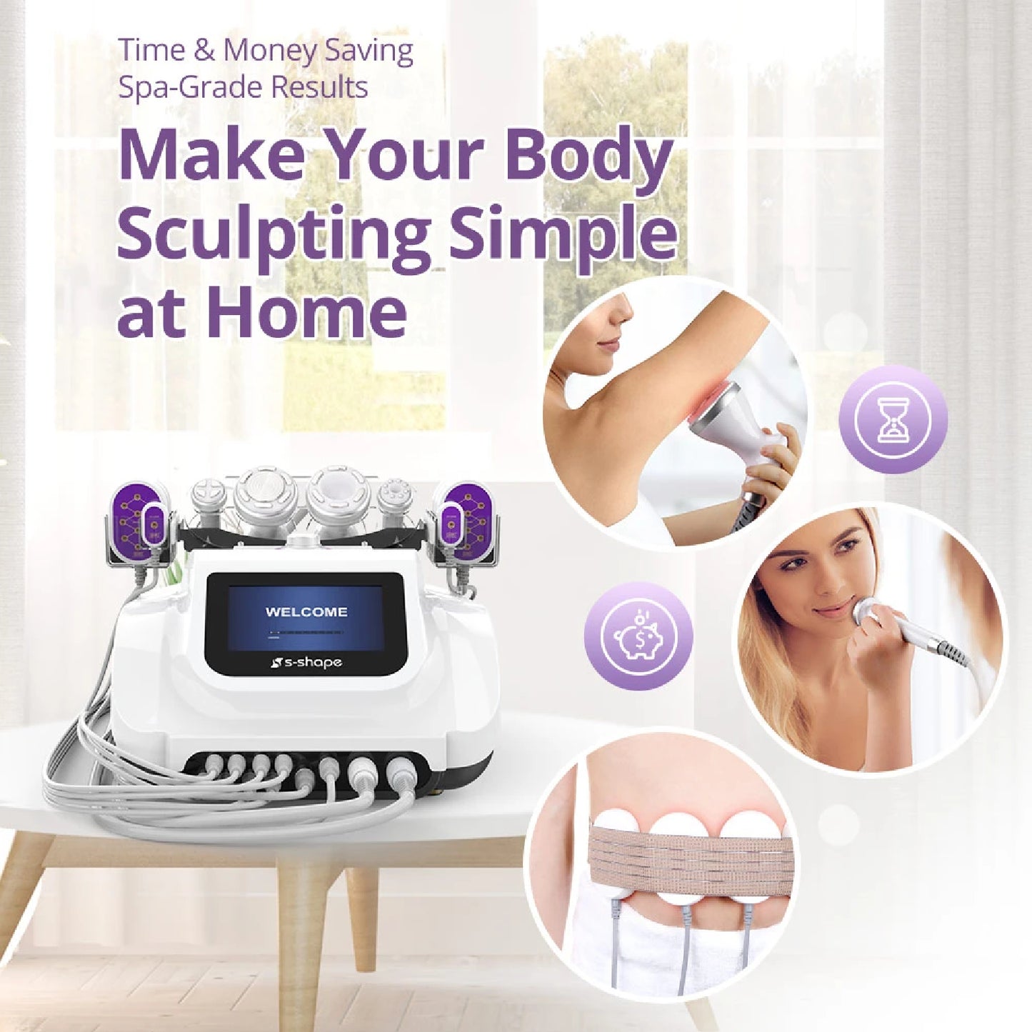 S-Shope 6 in 1 Slimming Body Massage Machine Cavitation Multipolar RF Weight Loss Skin Tighten Cellulite Elimination Massage