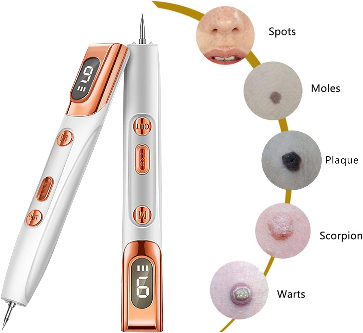 Ouwald Plasma Mole Removal Pen with 9 Modes Adjustment, Portable Freckle Wart Removal Pen Dark Remover For Face Tag Skin Care Blackhead Removers, Rose Gold