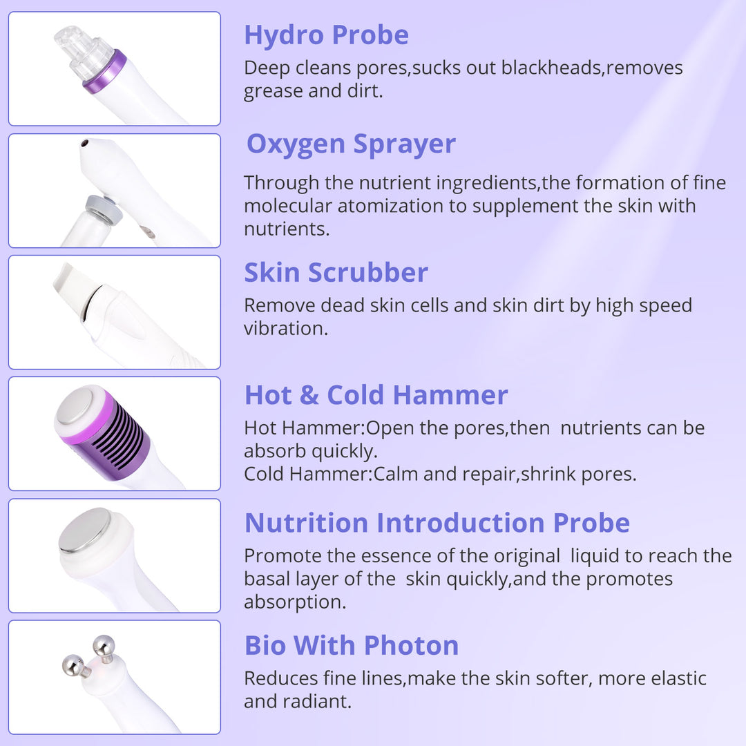 Mieauty Hydro-Facial Machine 6 in 1 Multifunctional Hydrogen Oxygen Facial Hydro Machine Microcurrent Hot Cold Skin Care Hydro-Dermabrasion Facial Microdermabrasion Beauty Machine Blackhead Remove