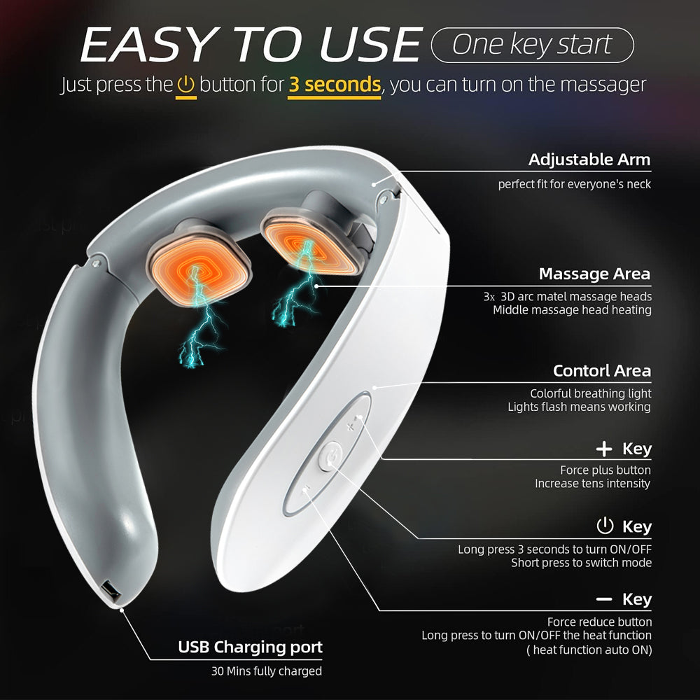 Mieauty Neck Massager with Heat, Portable Electric Neck Massager for Pain Relief Deep Tissue, Lymphatic Drainage Massager with 6 Modes, 146g Ultra-Light Wear, Relax Gift for Her/Him/Friend/Dad/Mom