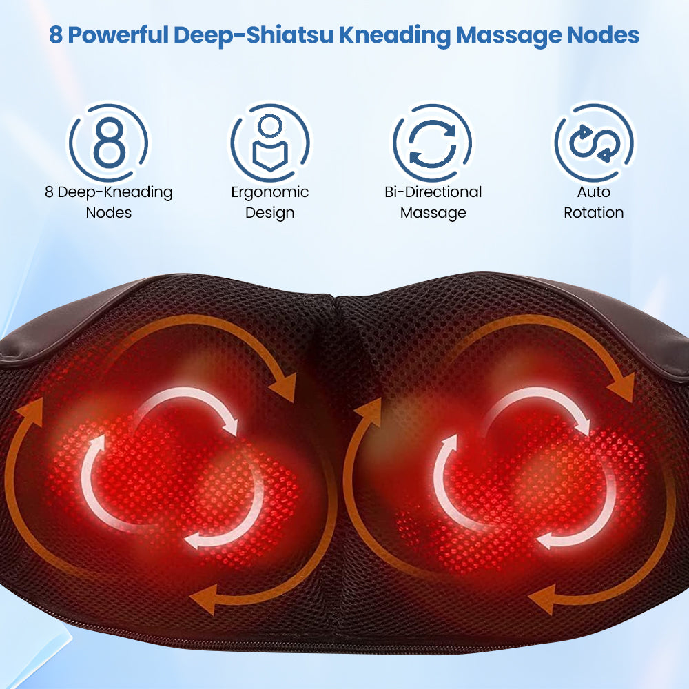 Ouwald Back and Neck Massager with Heat Deep Kneading Massage for Neck, Back, Shoulder, Foot and Legs, Rechargeable Shoulder Massager Use at Home, Car, Office