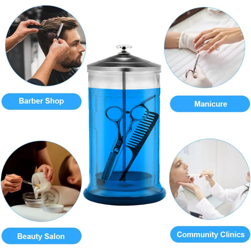 Mieauty Barbers Glass Disinfectant Jar, 33.8 Oz Glass Disinfecting Jar Container for Barber Supplies, Disinfectant Jar for Barber Supplies Tool Including Brushes, Combs & Shears