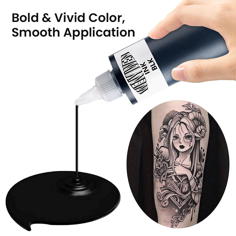 Ouwald 250ml Large Bottle Black Tättooed Ink - Premium Tättooing Ink Great for Lining, Shading, Tribal, and Blending - 8.5 Oz