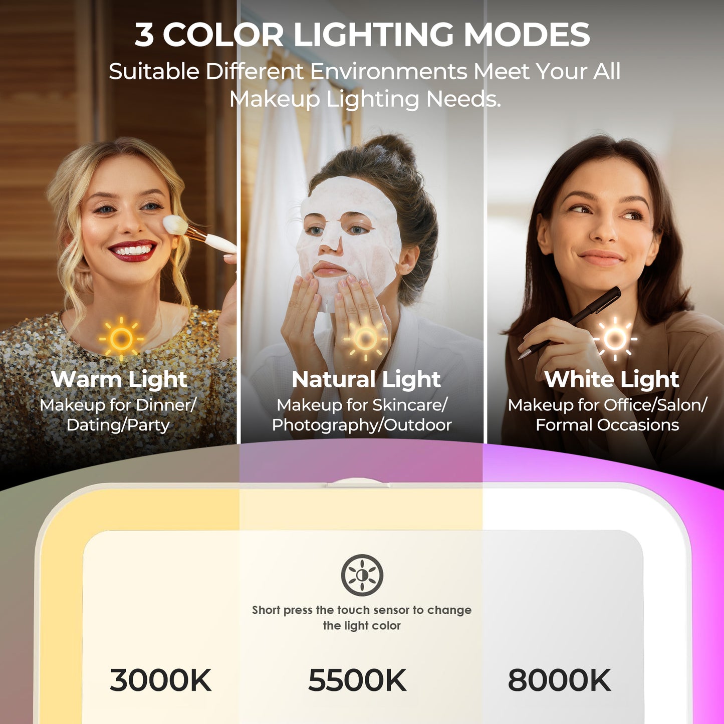 Ouwald Makeup Mirror, 1500mA Rechargeable Vanity Mirror with Lights 92 Led, Portable 10'' Travel Lighted Makeup Mirror with 10X Magnification Mirror, White