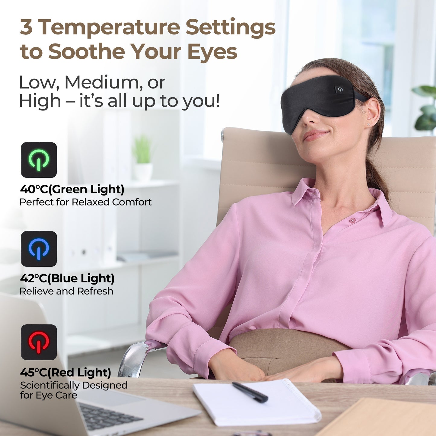 Ouwald Cordless Heated Eye Mask for Dry Eyes, Blepharitis, Stye Relax Eye Strain, Electric Warm Eye Mask for Sleeping, Black