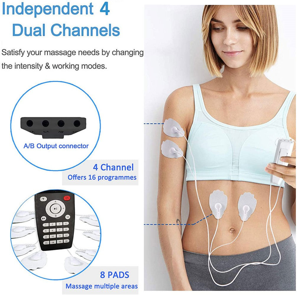 Rechargeable TENS Unit Muscle Stimulator, EMS Electric Pain relief Pulse Massager with 8 Reusable Electrode Pads 16 Modes 20 Intensities Levels for Back & Neck Pain Relie,Muscle Pain Therapy,Sciatica