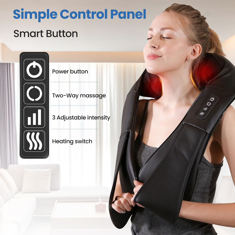 Ouwald Back and Neck Massager with Heat Deep Kneading Massage for Neck, Back, Shoulder, Foot and Legs, Rechargeable Shoulder Massager Use at Home, Car, Office