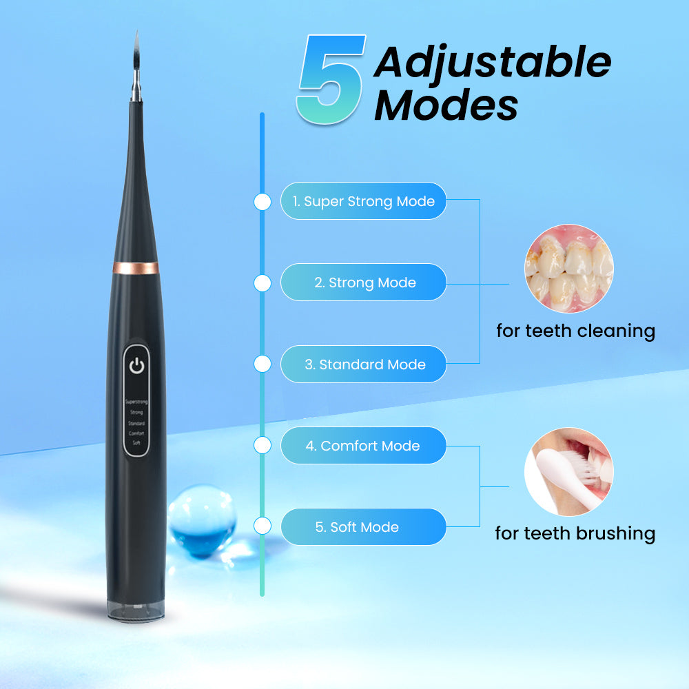 Mieauty 2 In1 Electric Ultrasonic Dental Calculus Remover with 5 Modes, IPX7 Waterproof Rechargeable High Frequency Vibration Electric Toothbrush for Travel & Home Teeth Cleaning Set & Whitening Kit