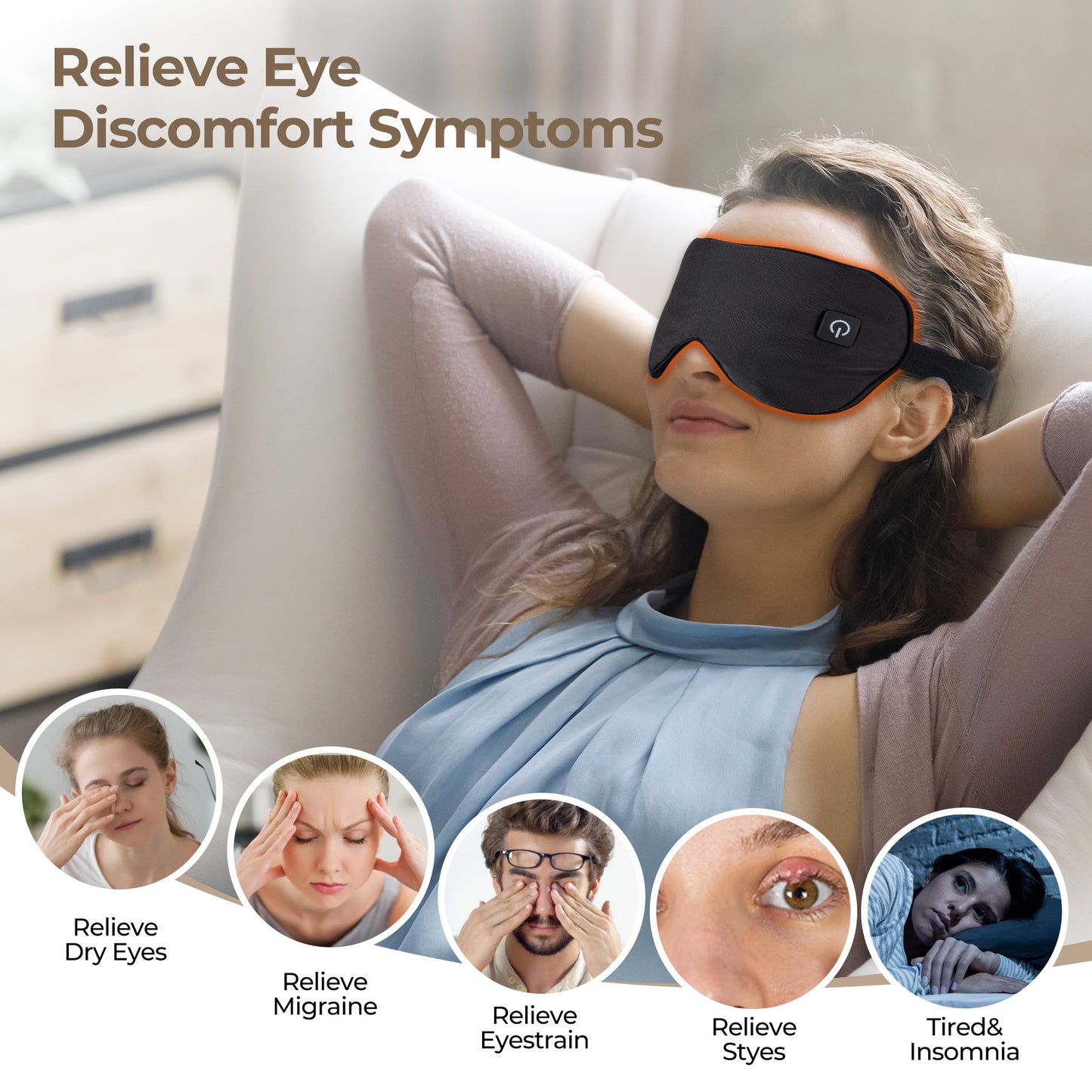 Ouwald Cordless Heated Eye Mask for Dry Eyes, Blepharitis, Stye Relax Eye Strain, Electric Warm Eye Mask for Sleeping, Black