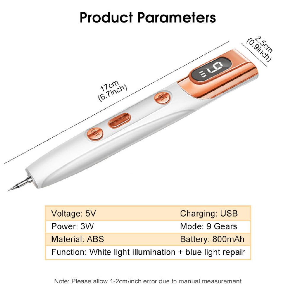 Ouwald Plasma Mole Removal Pen with 9 Modes Adjustment, Portable Freckle Wart Removal Pen Dark Remover For Face Tag Skin Care Blackhead Removers, Rose Gold