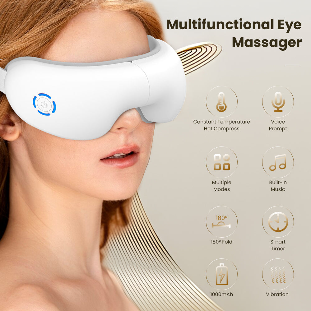 Ouwald Eye Massager with Heat & Bluetooth Music, Rechargeable Vibrating Eye Mask Electric Eye Massager for Eye Relax Reduce Eye Strain Dark Circles Dry Eye Improve Sleep, Gifts for Women Men