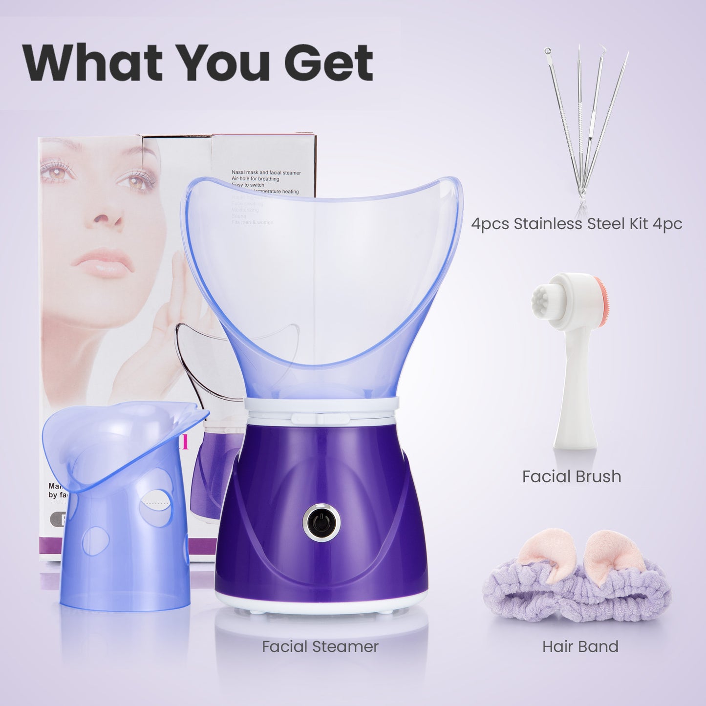 Ouwald Facial Steamer, Nano Ionic Face Steamer for SKin Moisturizing Home Spa with Headband, Face Brush & Blackhead Removal Kit