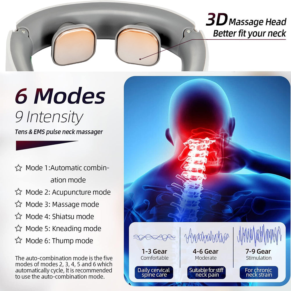 Mieauty Neck Massager with Heat, Portable Electric Neck Massager for Pain Relief Deep Tissue, Lymphatic Drainage Massager with 6 Modes, 146g Ultra-Light Wear, Relax Gift for Her/Him/Friend/Dad/Mom
