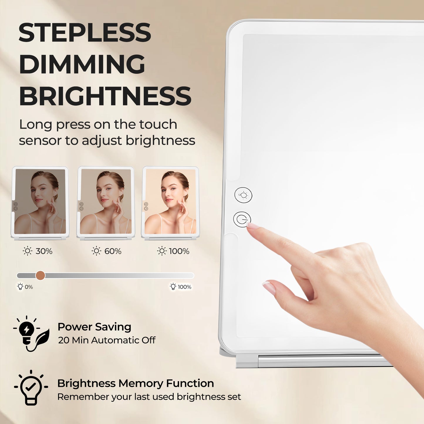Ouwald Makeup Mirror, 1500mA Rechargeable Vanity Mirror with Lights 92 Led, Portable 10'' Travel Lighted Makeup Mirror with 10X Magnification Mirror, White