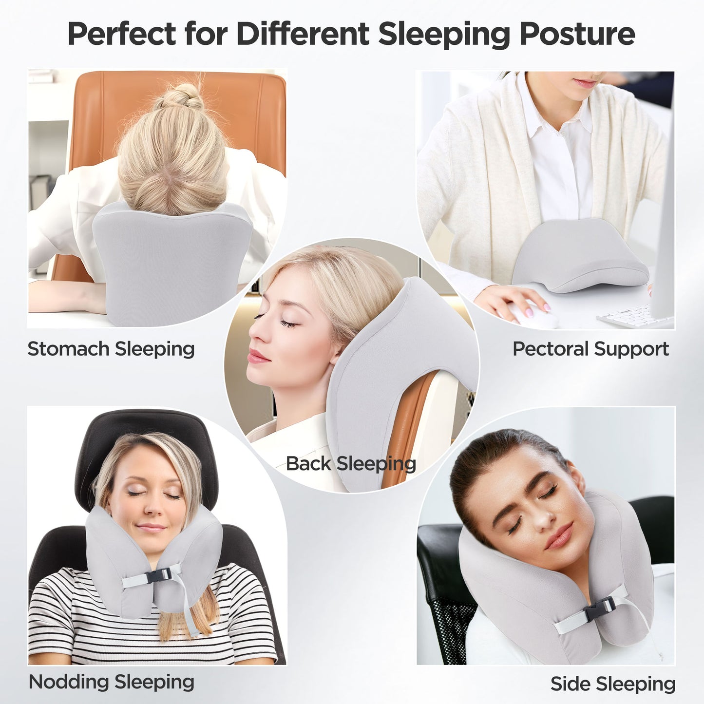 Ouwald Travel Pillow, Memory Foam Travel Neck Pillow, 360° Head & Neck Support Neck Pillow for Traveling, Car, Home, Airplane Pillow Sleeping, Grey