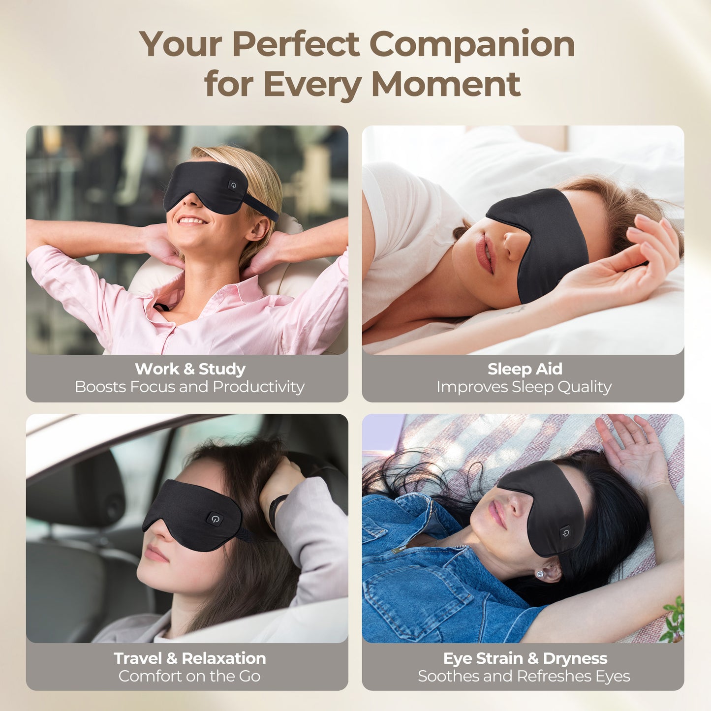 Ouwald Cordless Heated Eye Mask for Dry Eyes, Blepharitis, Stye Relax Eye Strain, Electric Warm Eye Mask for Sleeping, Black