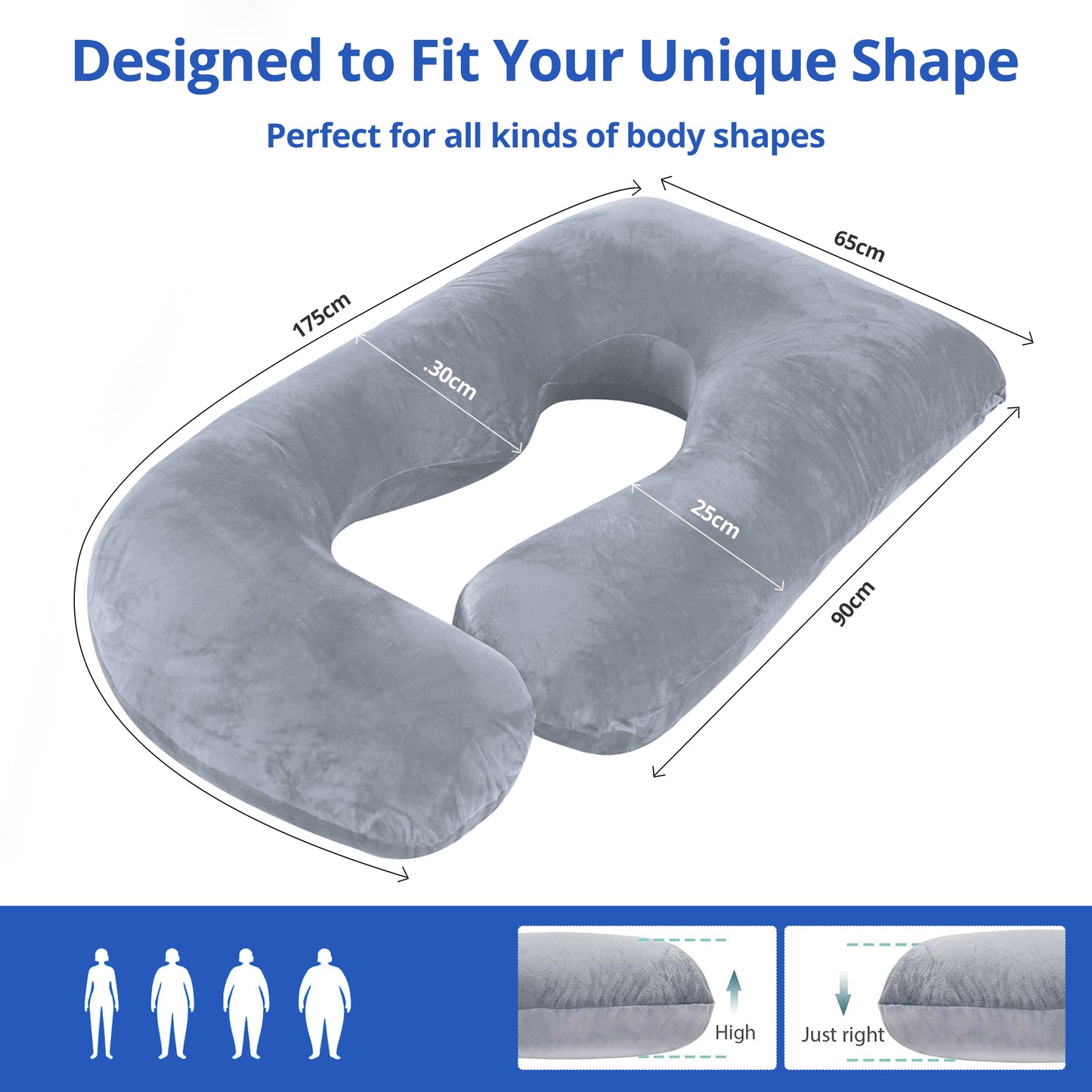 Ouwald Pregnancy Pillow, U Shaped Full Body Maternity Pillows for Sleeping with Removable Cover, 70 inch Grey