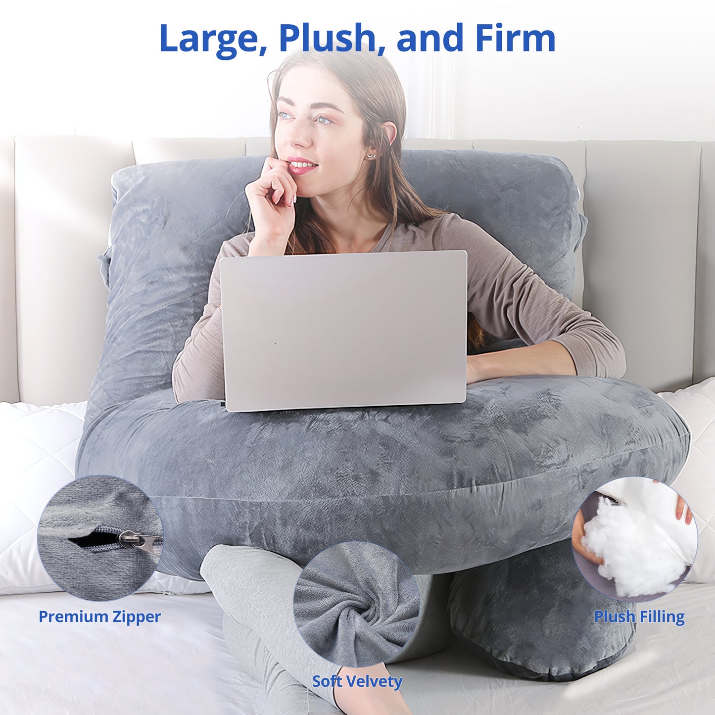 Ouwald Pregnancy Pillow, U Shaped Full Body Maternity Pillows for Sleeping with Removable Cover, 70 inch Grey
