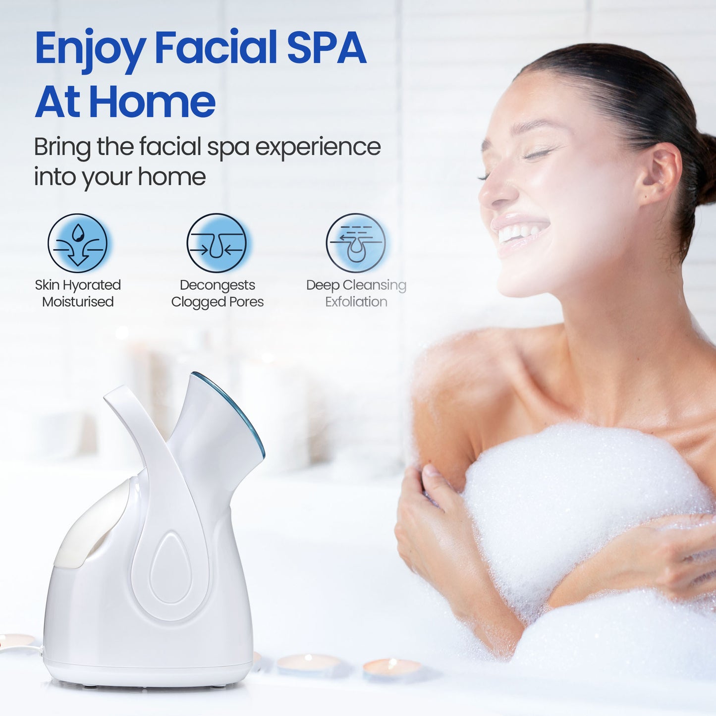 Ouwald Facial Steamer - Nano Ionic Face Steamer for Home Facial Spa Skin Deep Cleaning with 4Pcs Stainless Steel Skin Kit & Hair Band