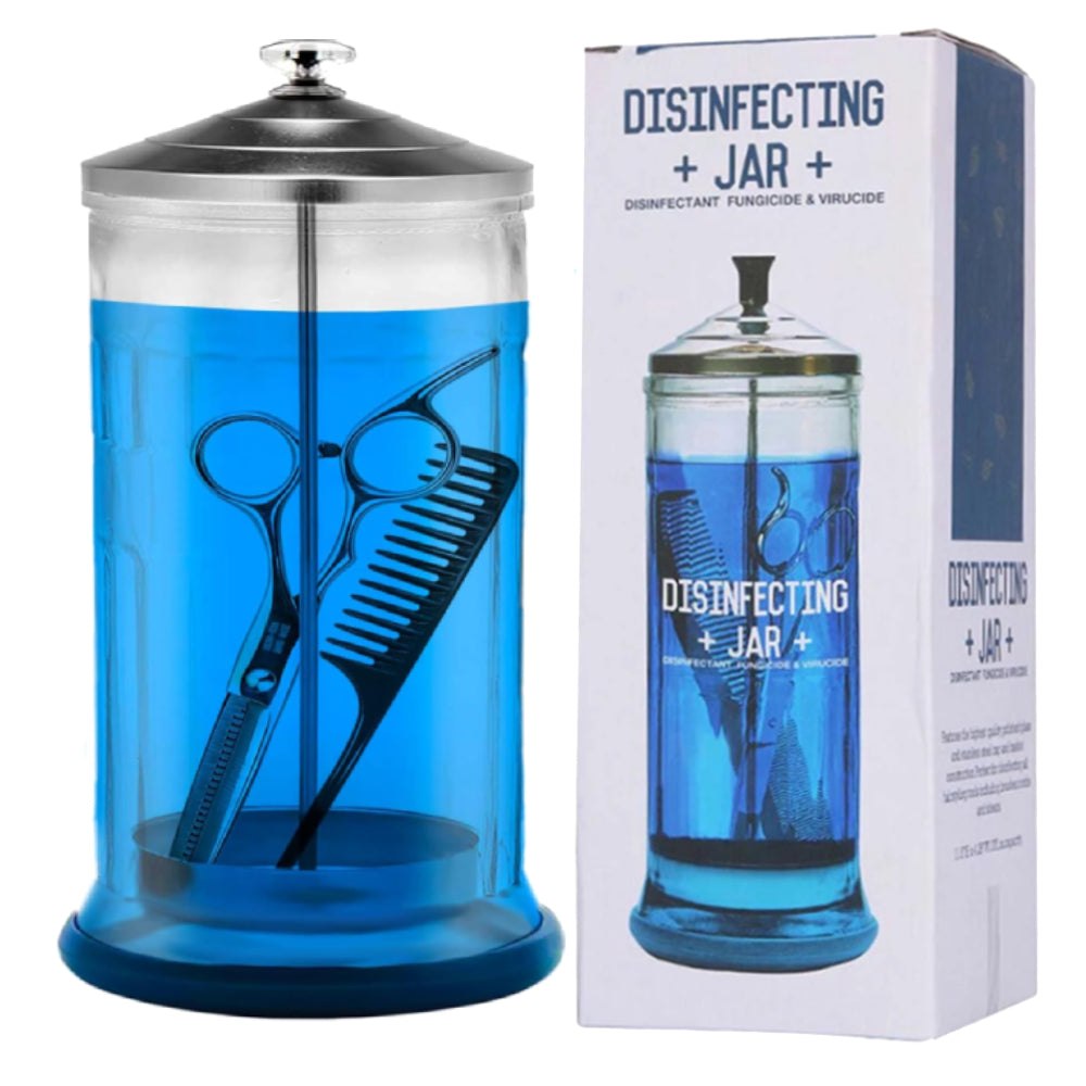 Mieauty Barbers Glass Disinfectant Jar, 33.8 Oz Glass Disinfecting Jar Container for Barber Supplies, Disinfectant Jar for Barber Supplies Tool Including Brushes, Combs & Shears