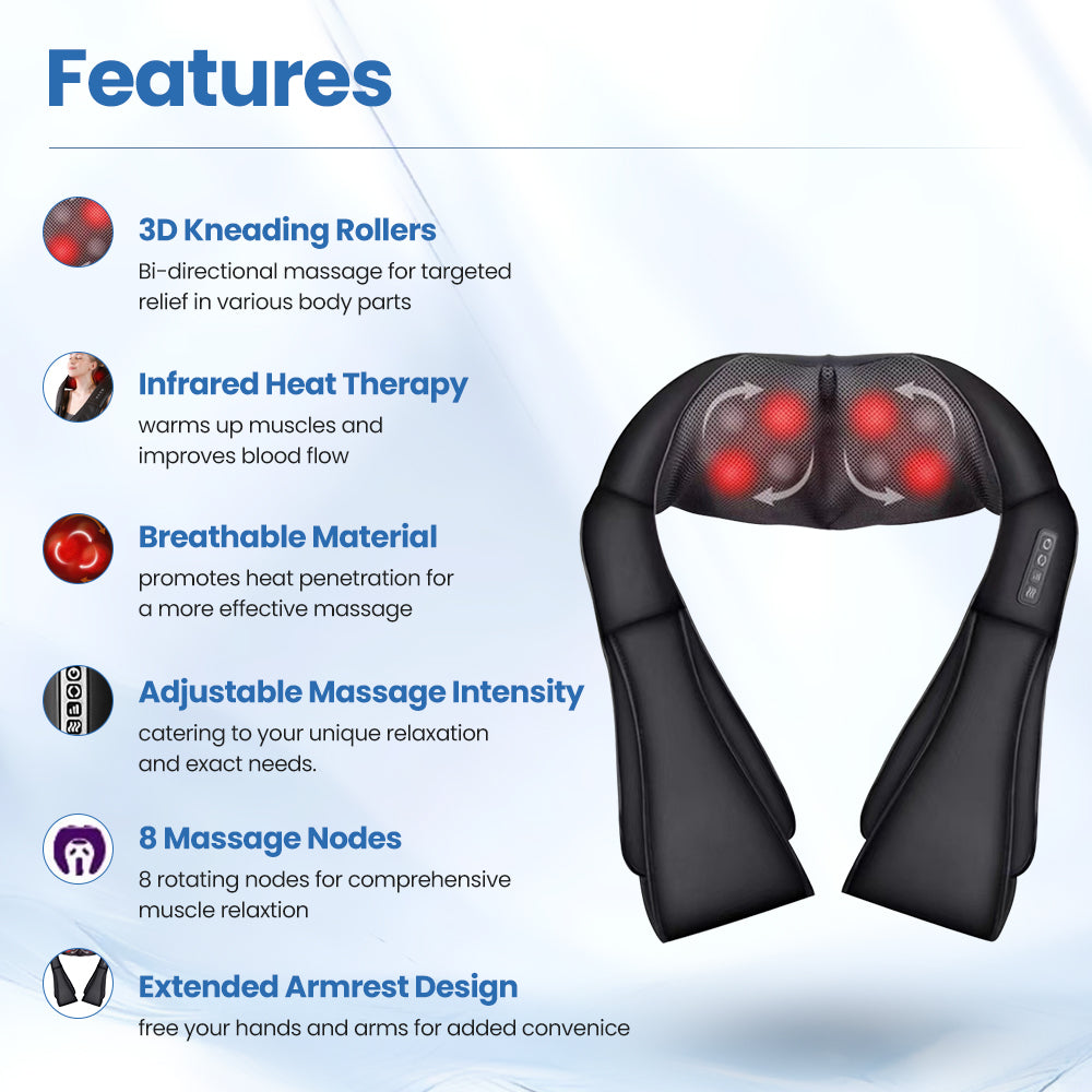 Ouwald Back and Neck Massager with Heat Deep Kneading Massage for Neck, Back, Shoulder, Foot and Legs, Rechargeable Shoulder Massager Use at Home, Car, Office