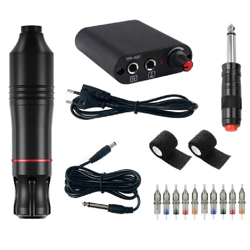 Ouwald Tättoo Pen | Tättoo Machine Kit with Power Supply Clip Cord RCA Connector Wireless Tättoo | Pen Kit for Beginners | Black