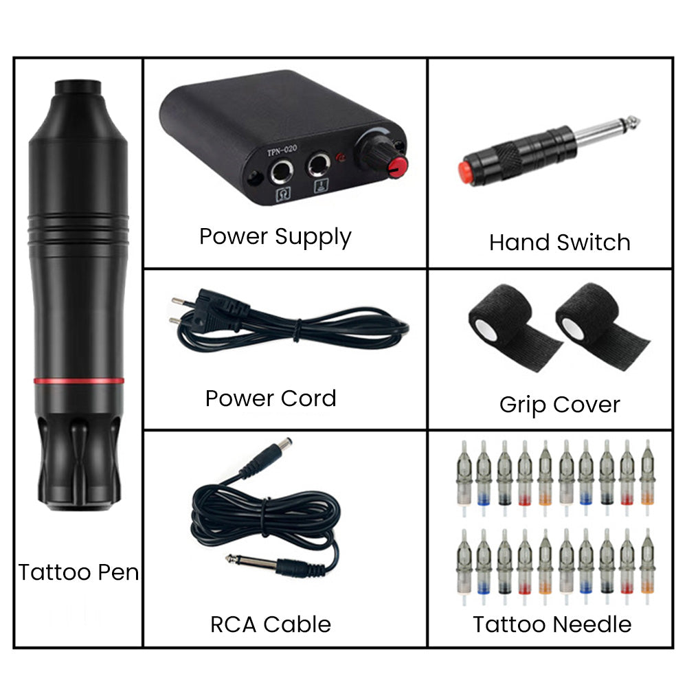 Ouwald Tättoo Pen | Tättoo Machine Kit with Power Supply Clip Cord RCA Connector Wireless Tättoo | Pen Kit for Beginners | Black