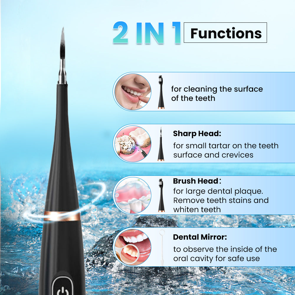 Mieauty 2 In1 Electric Ultrasonic Dental Calculus Remover with 5 Modes, IPX7 Waterproof Rechargeable High Frequency Vibration Electric Toothbrush for Travel & Home Teeth Cleaning Set & Whitening Kit