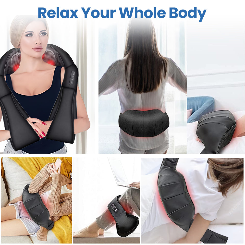 Ouwald Back and Neck Massager with Heat Deep Kneading Massage for Neck, Back, Shoulder, Foot and Legs, Rechargeable Shoulder Massager Use at Home, Car, Office